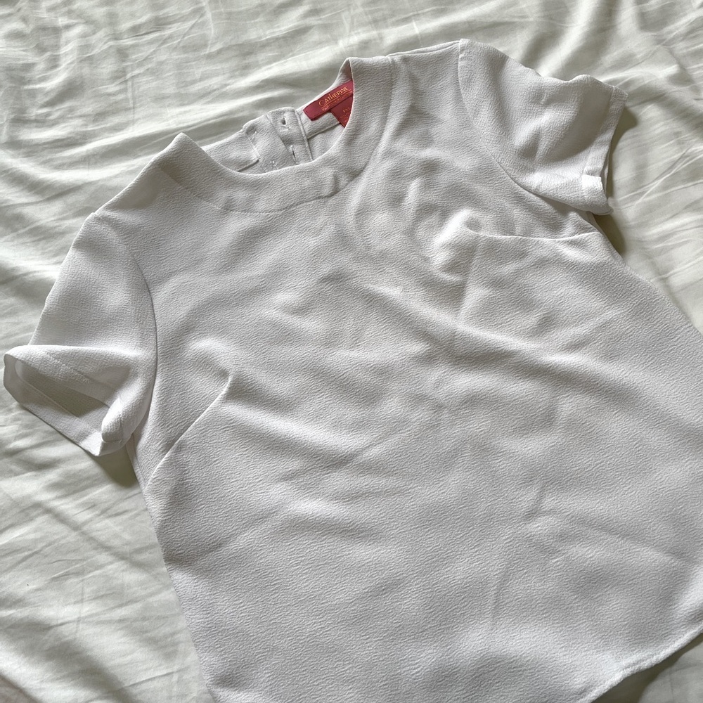 Catherine by Catherine Malandrino crepe white dressy button top size PXS